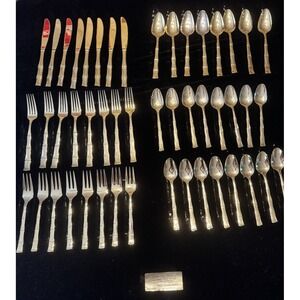 Stunning Vintage 23K Gold Plated Bamboo Flatware Set (50-Piece Svc for 8+Servers
